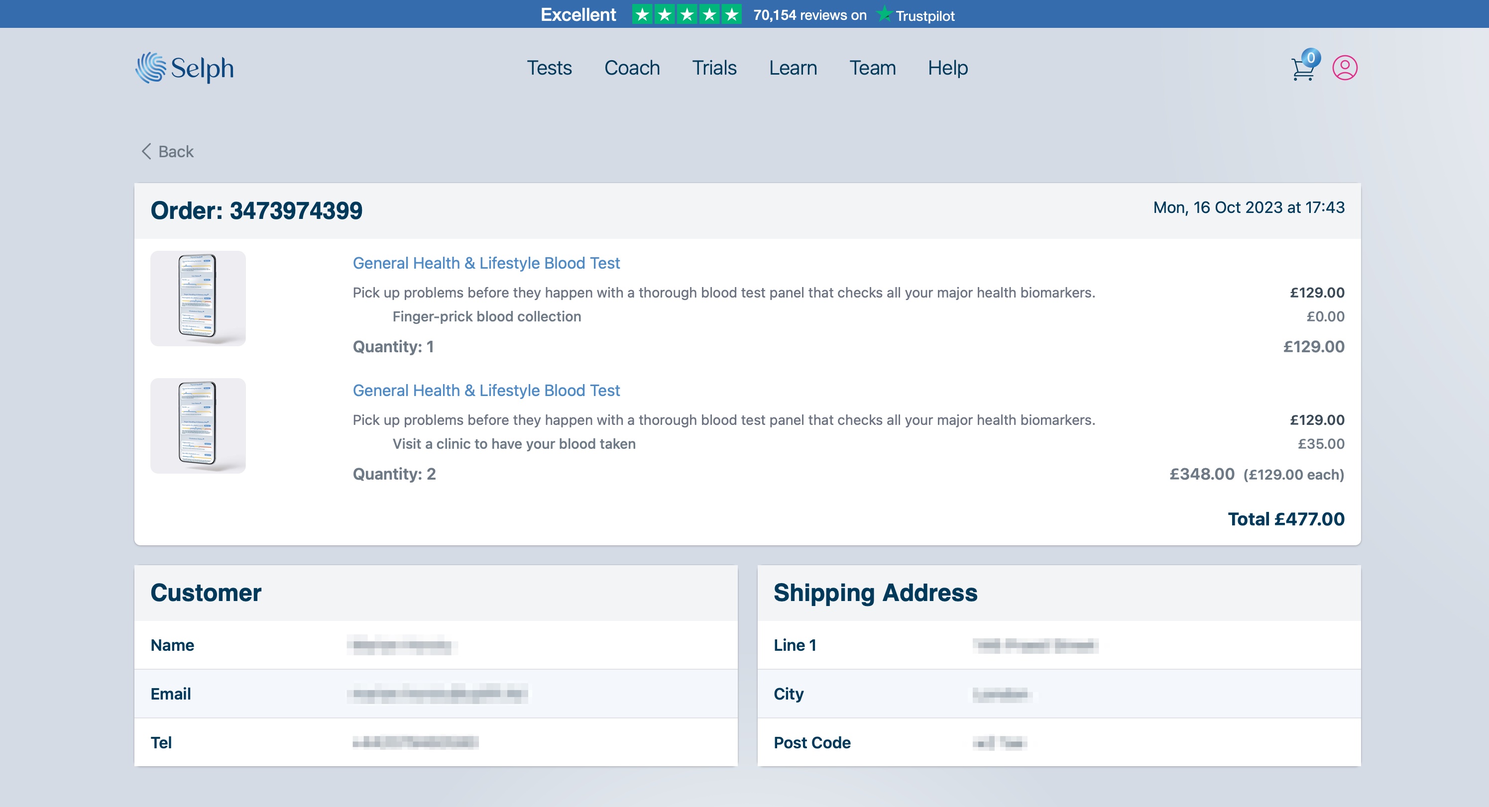 Selph order page